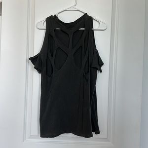 Urban Outfitters grey/black cut-out back, cold-shoulder tee shirt